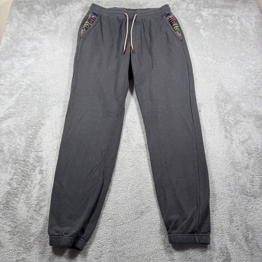 Howler Bros Fleece Joggers Mens Medium Gray Sweatpantsy Southwestern Serape Trim